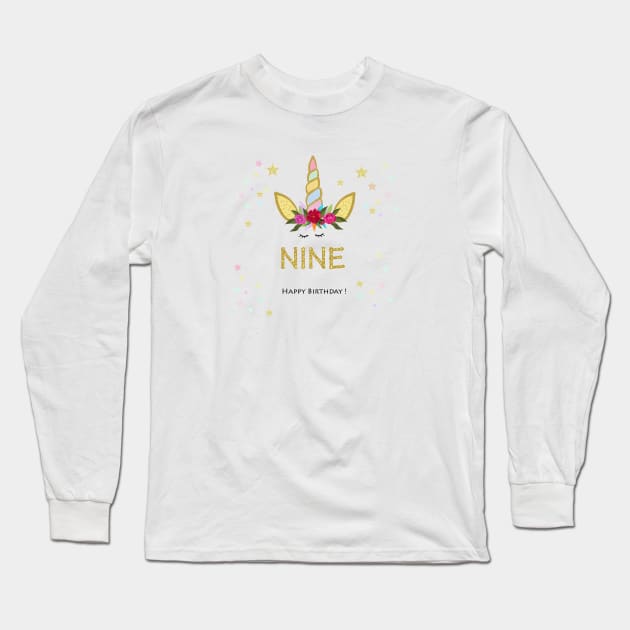 Ninth birthday. Nine. Unicorn Birthday invitation. Party invitation Long Sleeve T-Shirt by GULSENGUNEL